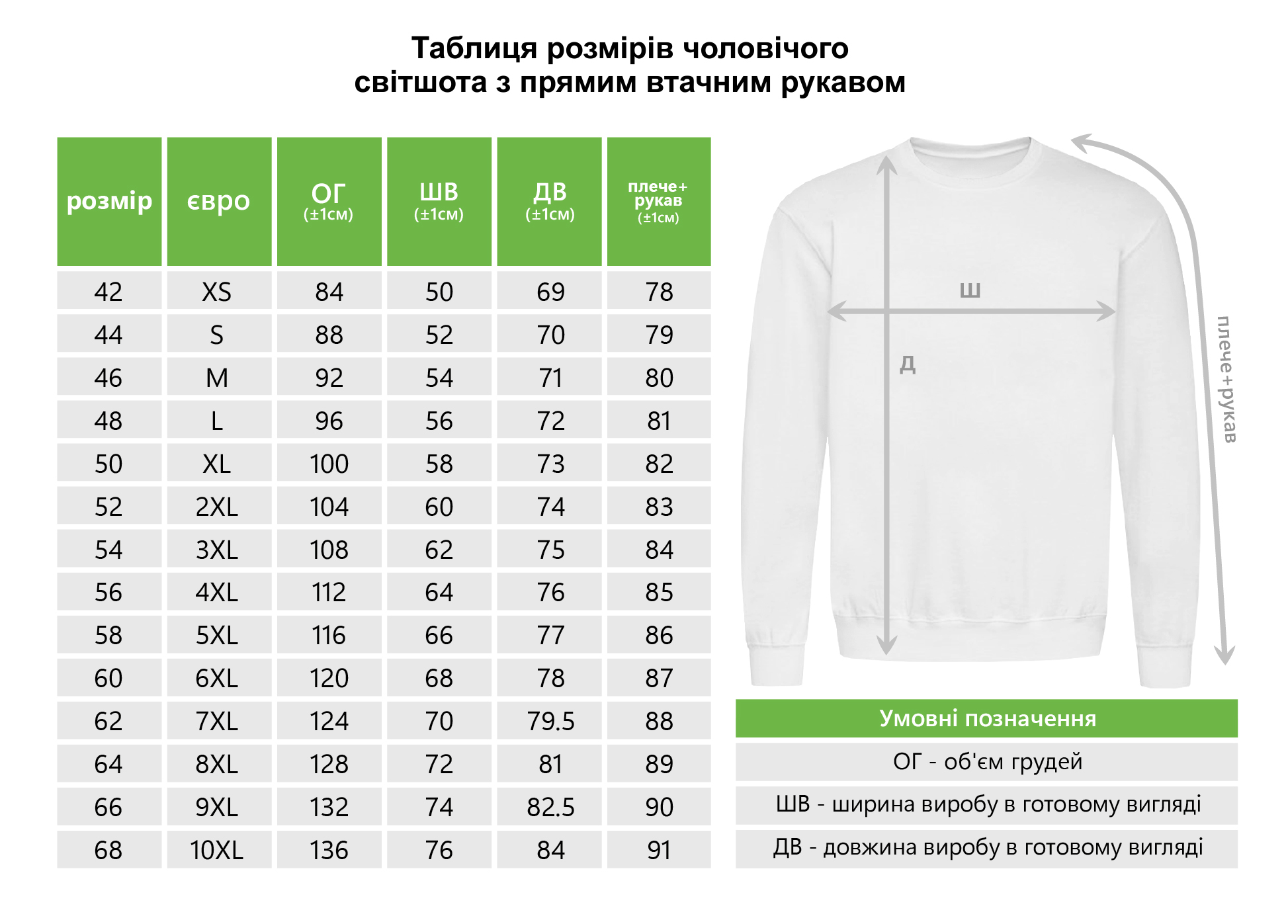ТАБЛИЦЯ РОЗМ Чол світшот прямий втачн рук копія